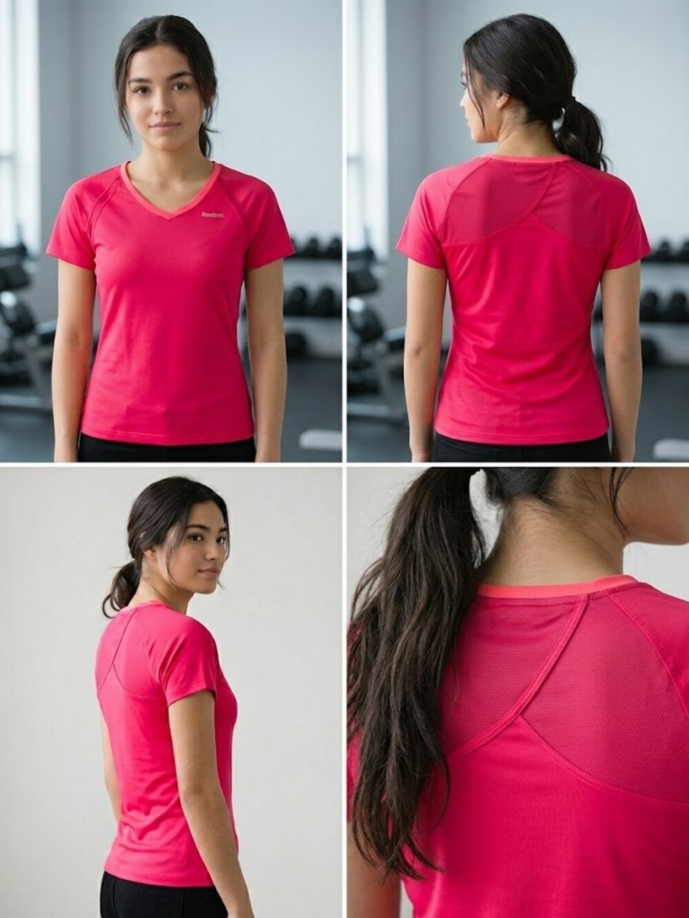 Reebok Hot Pink Performance Training Shirt Mesh Crossover Back Sz M